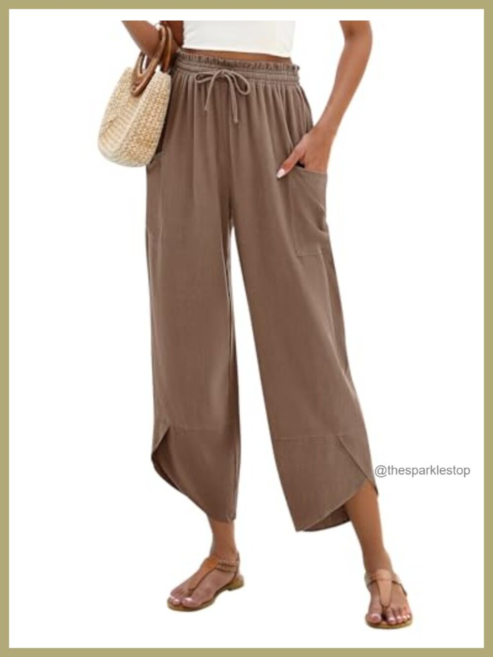 Linen Wide Leg Capri Palazzo Pants Drawstring Boho Beach Travel
